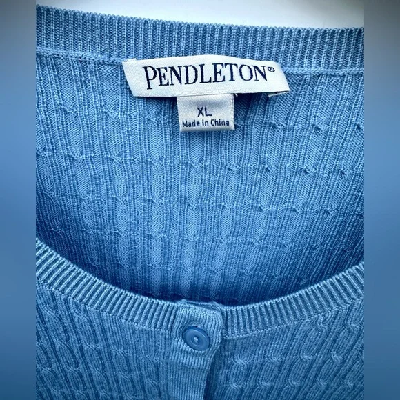 EUC Pendleton Merino Cable Knit Blue Textured Women's Cardigan Sweater, XL - Picture 2 of 12